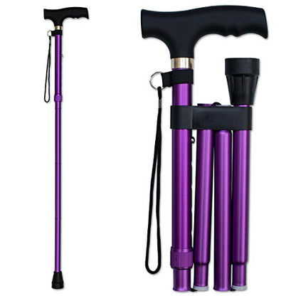 RMS Folding Cane, Adjustable, Lightweight Offset Walking Cane | Aluminum Collapsible Walking Stick with Ergonomic Derby Handle, cane folds for travel and storage - color: Lavender