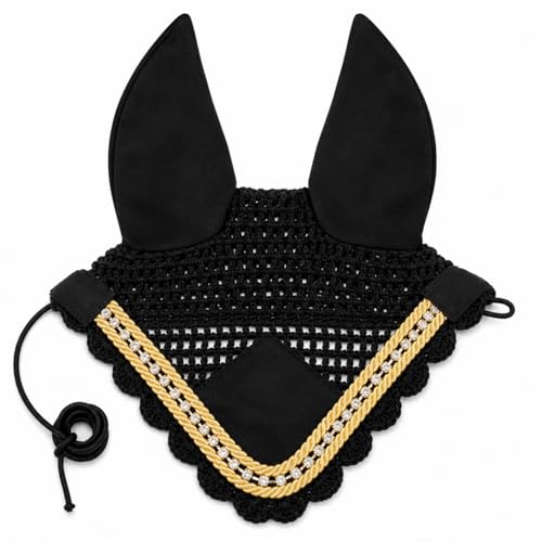 Crochet Horse Fly Veil Ear Bonnet with Crystals