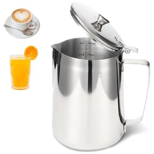 Stainless Steel Pitcher with Lid, 67 oz/2000 ml Large Capacity with Scales