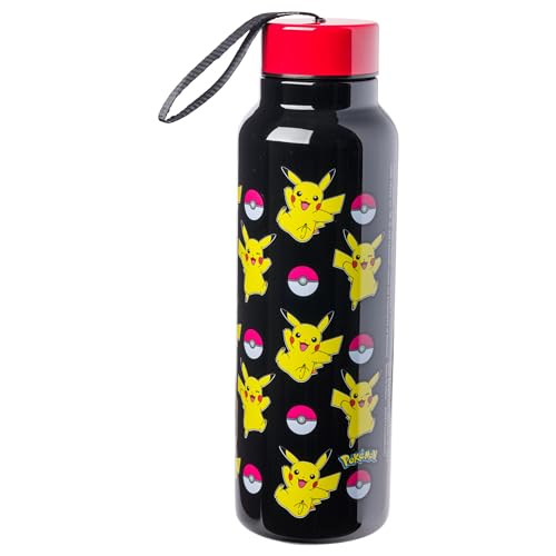 Silver Buffalo Pokemon Ball and Pikachu Stainless Steel Water Bottle with Strap, 27 Ounces - color: Pokemon: Pikachu, size: 27 Ounces