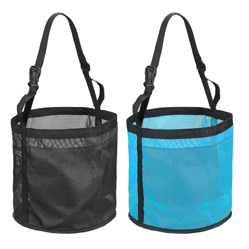 Horse Feed Bag, Horse Muzzle Hay Bags with Adjustable Strap Nylon Mesh Waterproof Bottom Grain Horses Bag, (Black & Blue, L,2 Pcs), Intended for Feeding Grain/Powder/Hay - color: Black & Blue, size: L