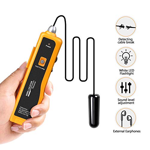 F02 Underground Cable Locator, Wire Tracer with Earphone, Cable Tester for Dog Fence Cables Irrigation Control Wires - color: Yellow