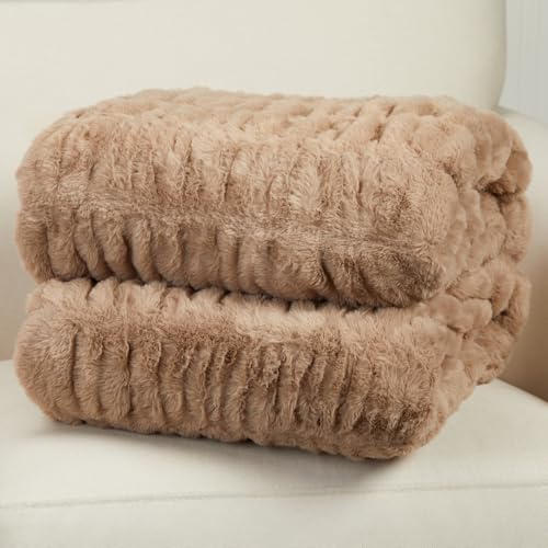 Springtree Home Luxury Micro Plush Throw Blanket | Thick Faux Fur | Dune | Lily Collection | 60" x 70" | Brown Blanket | Ultra Plush - color: Dune, size: 60" x 70" (Large)