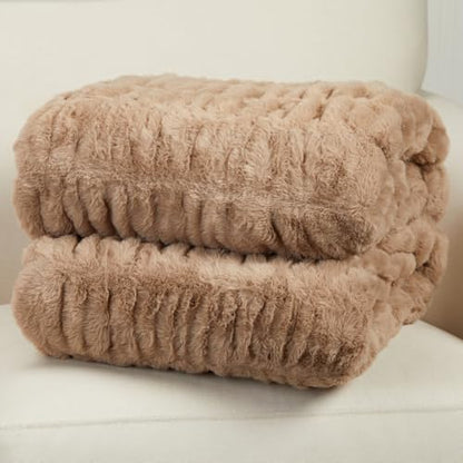 Springtree Home Luxury Micro Plush Throw Blanket | Thick Faux Fur | Dune | Lily Collection | 60" x 70" | Brown Blanket | Ultra Plush - color: Dune, size: 60" x 70" (Large)