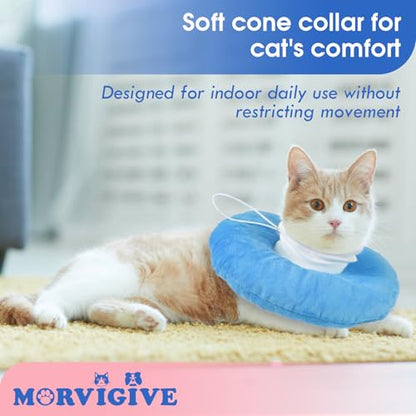 Lightweight Soft Cat Cone After Surgery, Adjustable Donut Collar with Drawstring Buckle, Scratch Resistant, Machine Washable, Suitable for Head/Foot Wounds Recovery, Blue Large - color: Blue, size: Large (Neck:9")
