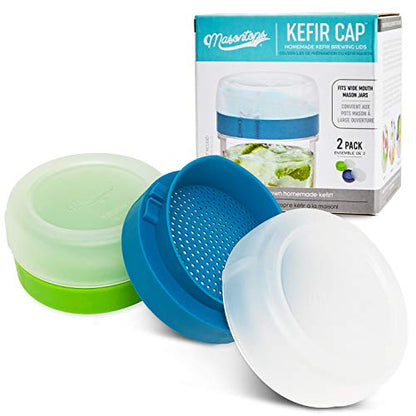 Masontops kefir lid mason jar lids wide mouth mason jar lids living culture grain drainer starter kit for home fermentation 2 packs - size: Kefir Cap 2PK