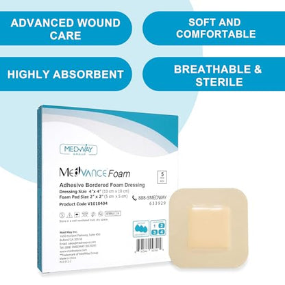 Medvance Waterproof Adhesive Bordered Foam Dressing, 4"x4", Box of 5 | Individually Wrapped - Highly Absorbent Bandages - Semi-Permeable Foam Wound Dressing Pads - size: 4"X4"