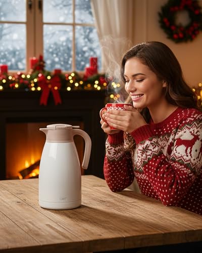 GiNT 2.2L / 74Oz Thermal Coffee Carafe, Insulated Stainless Steel Coffee Carafes for Keeping Hot/Double Walled Vacuum Thermal Carafe (White) - color: White, size: 74.4 Ounces