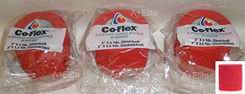 Andover CO-Flex 2"x5Yds Red 3-Pack Cohesive Flexible Elastic Latex Bandage Compression Self Adherent Wrap Kids Children Vet Animals Pets Cats Dogs Horses 3200RD