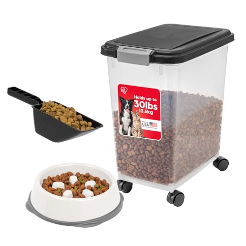 IRIS USA Dog Food Container & Slow Feeder Bowl, Up to 30 lbs, Black - color: Black, size: 30 lbs - 1 Pack