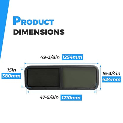 HECASA RV Window 48"W x 15"H Tear Drop Horizontal Sliding W/ Trim Ring and - size: 48" W x 15" H