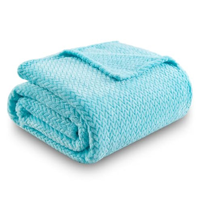 NEWCOSPLAY Fleece Leaves Pattern Twin Blanket, Turquoise, 60"x80" - color: Turquoise, size: Twin(60"x80")