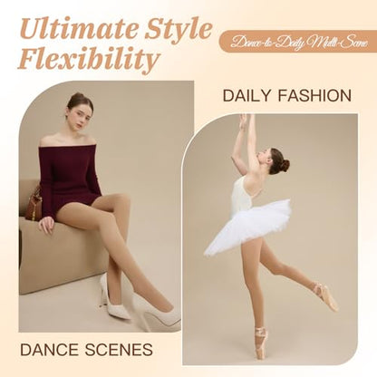 MANZI Women's Stirrup Tights Convertible Dance Tights Adult Women for Ballet Pack of 2 - color: Light Suntan, size: Small-Medium
