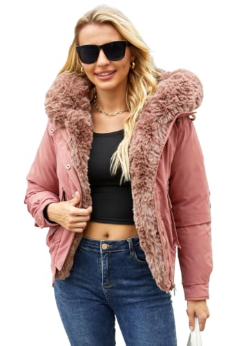 Winter Coats for Women Thickened Puffer Jacket with Detachable Fur Hood Winter Warm Parka Puffer Coat - color: Pink, size: Medium