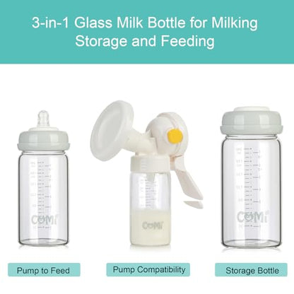 COMI Wide Neck Glass Breastmilk Collection n Storage Bottle, 8oz with Screw Ring Sealing Disk; Re-markable Sealing Disc. BPA Free, Fits Breast Pumps & Nipples (6 Gray Lids) - style: 240ml 6GRAY