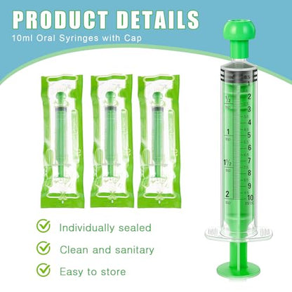 TrelaCo 20 Pack 10ml Oral Syringes with Cap Plastic No Needle, Green | Measuring Dispensing for Liquid Medication, Individually Sealed, Pet Feeding Lab Sample, Clear Graduated Markings,Halloween - size: Green