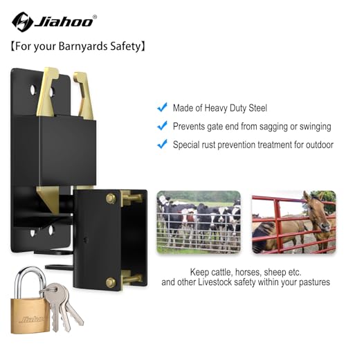 JIAHOO 2 Way Farm Gate Latch, Heavy Duty Gate Latches for Metal Tube Gates - style: Farm Gate Latch & Padlock