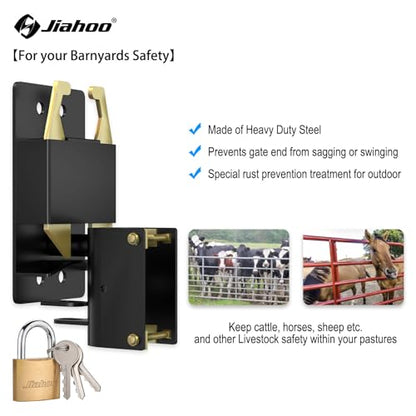 JIAHOO 2 Way Farm Gate Latch, Heavy Duty Gate Latches for Metal Tube Gates - style: Farm Gate Latch & Padlock
