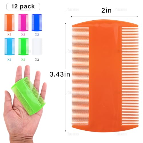 AUEAR, 12 Pack Pet Flea Lice Combs Double Sided Fine Tooth Dogs Cats Grooming Remove Float Hair Tear Marks Tick Removal Tool (6 Colors) - color: 6 Colors
