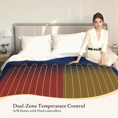 Electric Heated Blanket 84"×90" Queen Size, Fluffy Cozy for Home, Office, Hotel, 4 Heating Levels & 10H Auto-Off, Overheat Protection, Dual Controllers, Fast Heating - Dark Blue - color: 06-dark Blue, size: Queen Size (84"x90")