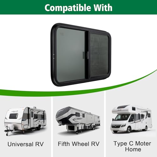 Dulepax Horizontal RV Window, 24" W x 20" H Tinted Slide Trailer Window, Tempered Glass Camper Window Replacement with Net Screen and Trim Ring, DOT Approved - size: Horizontal 24"x20"