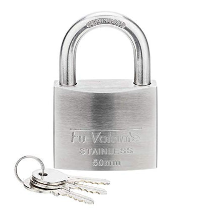 Stainless Steel Pin Tumbler Padlock, 304 Marine Series, Weatherproof Padlock for Outdoor use, 2 inch Wide Body, Keyed Different - Stainless Steel Body & Shackle - color: FUPS150