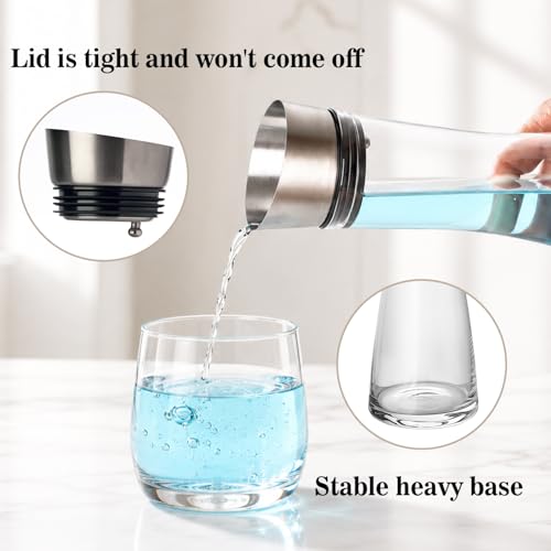 GLASKEY Glass Water Carafe with Lid, 33 oz Glass Water Jug, Dishwasher Safe, Borosilicate Glass Pitcher for Hot and Cold Water, Milk, Coffee and Homemade Drinks - size: 33.8 Ounces
