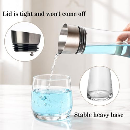 GLASKEY Glass Water Carafe with Lid, 33 oz Glass Water Jug, Dishwasher Safe, Borosilicate Glass Pitcher for Hot and Cold Water, Milk, Coffee and Homemade Drinks - size: 33.8 Ounces