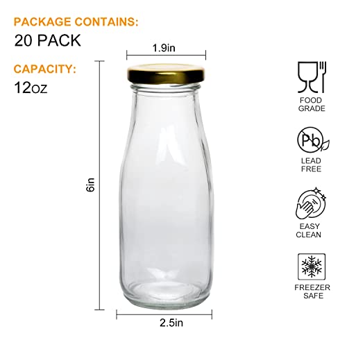 QAPPDA 20 Pack 12 oz Glass Bottles, Clear Glass Milk Bottles with Gold Lids - color: Gold Lid