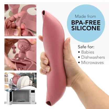 Silicone Baby Feeding Tray Dusty Pink Mealtime Plate with Suction Base Divided Sections for Infant and Toddler Feeding - color: Dusty Pink