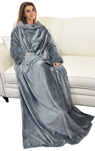 Catalonia Wearable Blanket with Sleeves for Women & Men, Fleece Wrap Throw - color: Gray