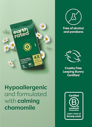 Earth Rated Dog Eye Wipes, Vet Developed, Unscented, Removes Dirt, 70ct - color: Eye Wipes Unscented, size: 70 Grooming Wipes