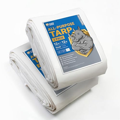 GUARD SHIELD Tarps Heavy Duty Waterproof 12x12 Feet White Poly Tarp Cover Square Outdoor Thick UV Resistant Tarpaulin with Grommets 10mil (2-Pack) - color: White, size: 12x12 (2-Pack)