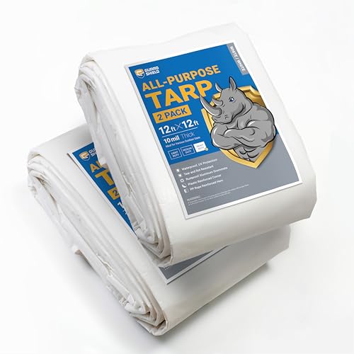 GUARD SHIELD Tarps Heavy Duty Waterproof 12x12 Feet White Poly Tarp Cover Square Outdoor Thick UV Resistant Tarpaulin with Grommets 10mil (2-Pack) - color: White, size: 12x12 (2-Pack)