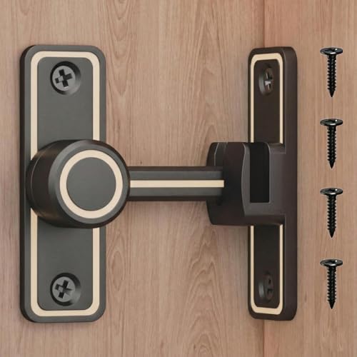 Barn Door Privacy Latch, 90°/180° Swing Slide Lock, Zinc-Alloy, Adhesive or Screw Mount, Interior Use for Bathroom/Bedroom/Closet/Shed, Includes Screws & Glue (Luminous-Black) - color: Luminous-Black