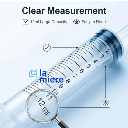 LA MIERE Wisdom Teeth Syringes, 5Packs 12cc Irrigation Dental Syringes with Measure Scale & Curved Tip for Dental Care Liquid Oral Tonsil Stone