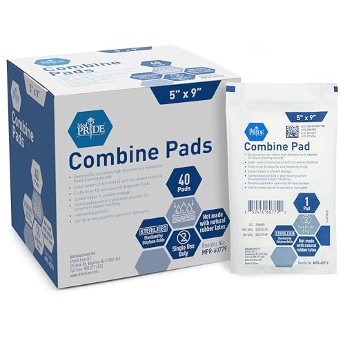 MED PRIDE Sterile ABD Combine Pads,5x9 in,Absorbent,Latex-Free,40-Count
