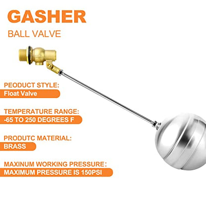 GASHER 1PCS 3/4" 304 Stainless Steel Float Ball Valve with 3/4"G Female x 3/4"NPT Male Adapter, DN20 Adjustable Water Tank Float Ball Valve for Stock Tank Pool Water Level Control - size: 3/4" DN20