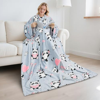 Catalonia Wearable Blanket with Sleeves for Women & Men, Fleece Wrap Throw - color: Panda Grey