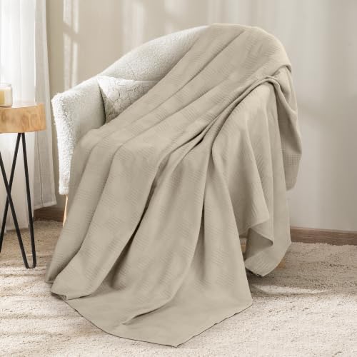 Utopia Bedding 100% Cotton Thermal Blanket Khaki Throw, 50x60 Inches - color: Khaki, size: Throw