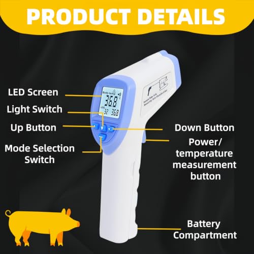 High Precision Infrared Veterinary Thermometer, Accurate Pet Thermometer Memory Animal Thermometer for Farm Livestock Household Pets