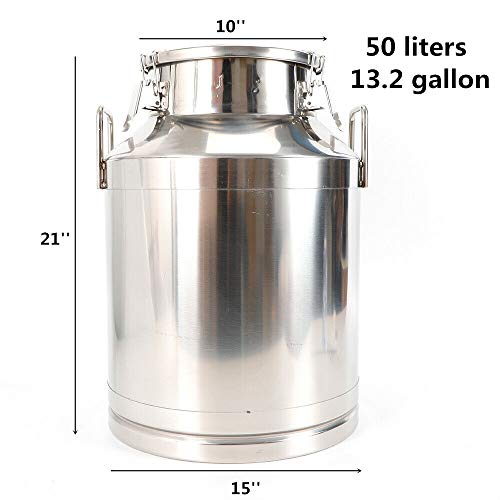 Milk Can Food Grade Stainless Steel Milk Transport Can Milk Bucket Wine Pail Bucket Milk Can Tote Jug with Sealed Lid for Milk Wine Liquid Storage Container (13 Gallon / 50 Liters) - color: 13 Gallon / 50 Liters