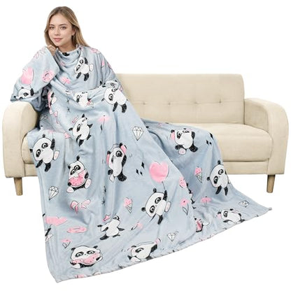 Catalonia Wearable Blanket with Sleeves for Women & Men, Fleece Wrap Throw - color: Panda Grey