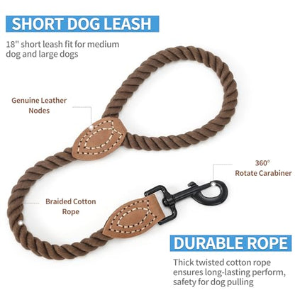 Mile High Life Dog Leash Braided Cotton Rope with Leather-Reinforced Ends - color: Dark Brown, size: 18 Inch-1/2"