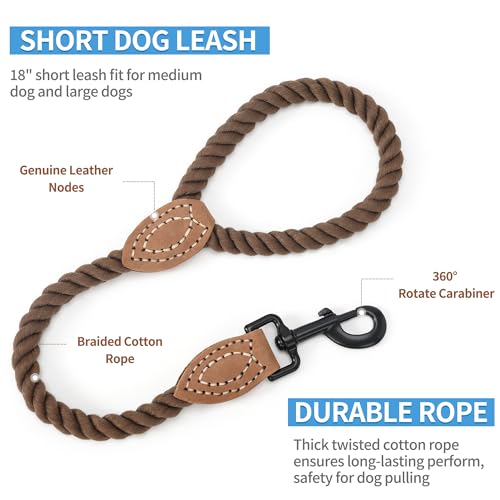 Mile High Life Dog Leash Braided Cotton Rope with Leather-Reinforced Ends - color: Dark Brown, size: 18 Inch-1/2"