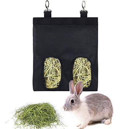 Rabbit Hay Feeder Bag Hanging Hay Rack (Black, 2 Windows) - color: Black