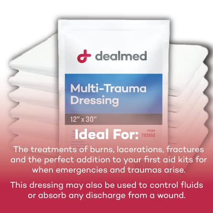 Dealmed Multi-Trauma Dressing - 12" x 30" Sterile Emergency Pad - 10 Count - size: Pack of 10, style: 12" x 30"