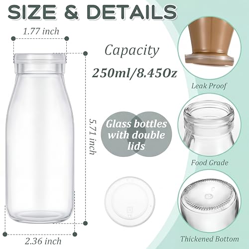 Zubebe 6 Pack 8 oz Glass Jars Milk Bottles with 12 Lids Mini Yogurt Jars - size: 8 oz