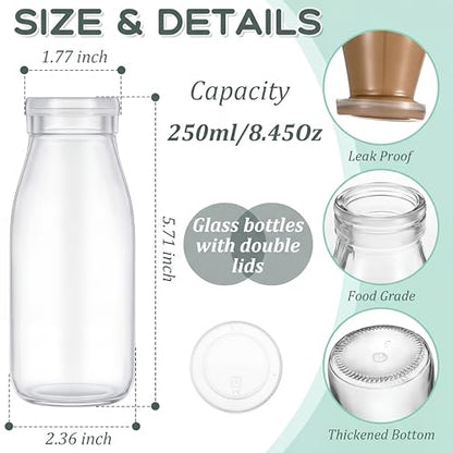 Zubebe 6 Pack 8 oz Glass Jars Milk Bottles with 12 Lids Mini Yogurt Jars - size: 8 oz