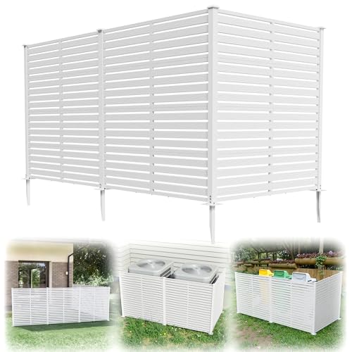 94" W x 48" H Air Conditioner Fence, Outdoor Privacy Screens, White | Fence to Hide Trash Cans, Outdoor AC Unit Hider, Horizontal HDPE Privacy Fence, Outdoor Privacy Screens - color: White, size: (Straight shape) 93.7"W×47.2"L×48.4"H